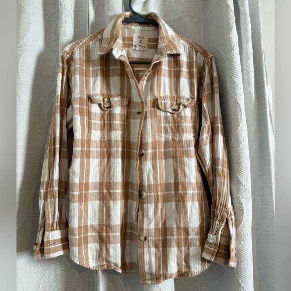 Japna Cream and Tan Plaid Top - Picture 1 of 4